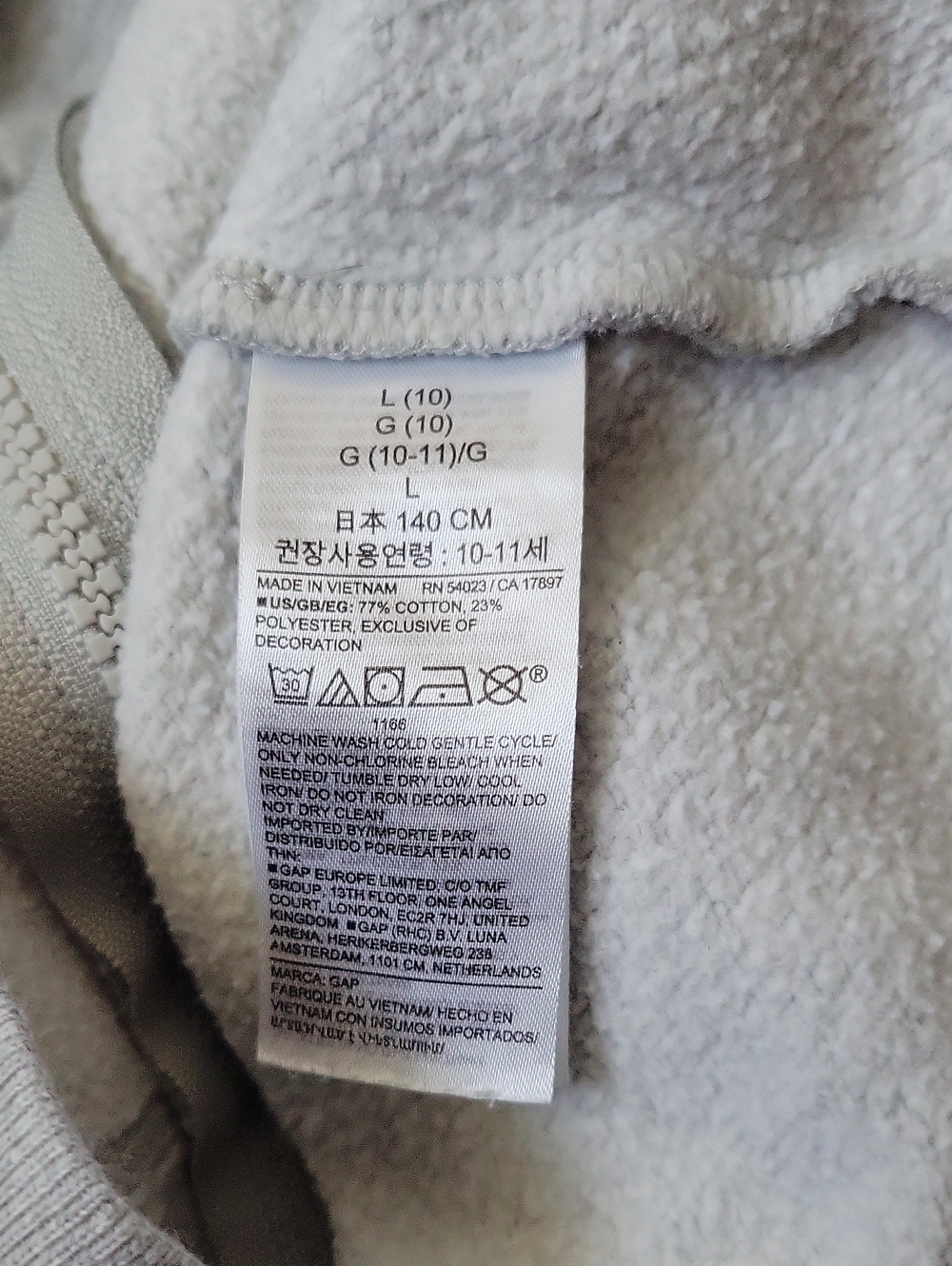 GAP Light Gray Zip Hoodie with Navy Logo - Picture 5 of 5
